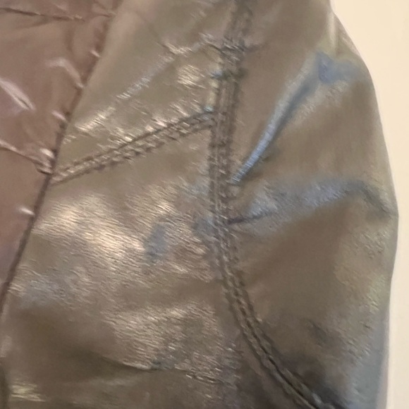 Statement Puffer Bomber Jacket Quilted Body Leather Sleeve Tiger Back Patch - Picture 6 of 16